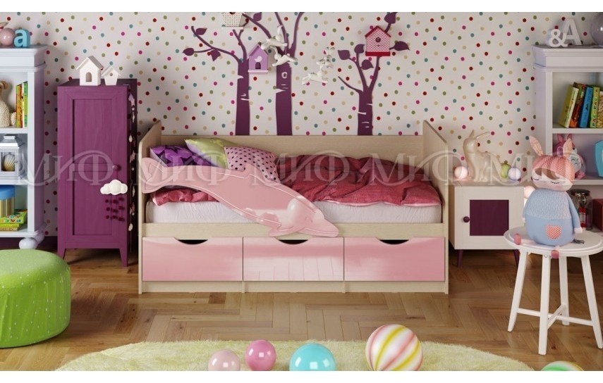 фото Детская кровать дельфин-1 мдф 80х160, розовый металл миф