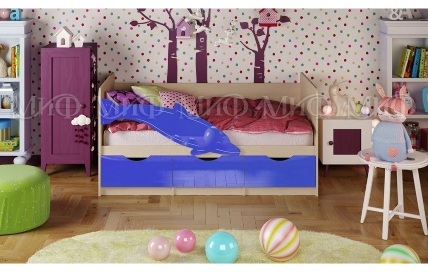 фото Детская кровать дельфин-1 мдф 80х160, синий металл миф