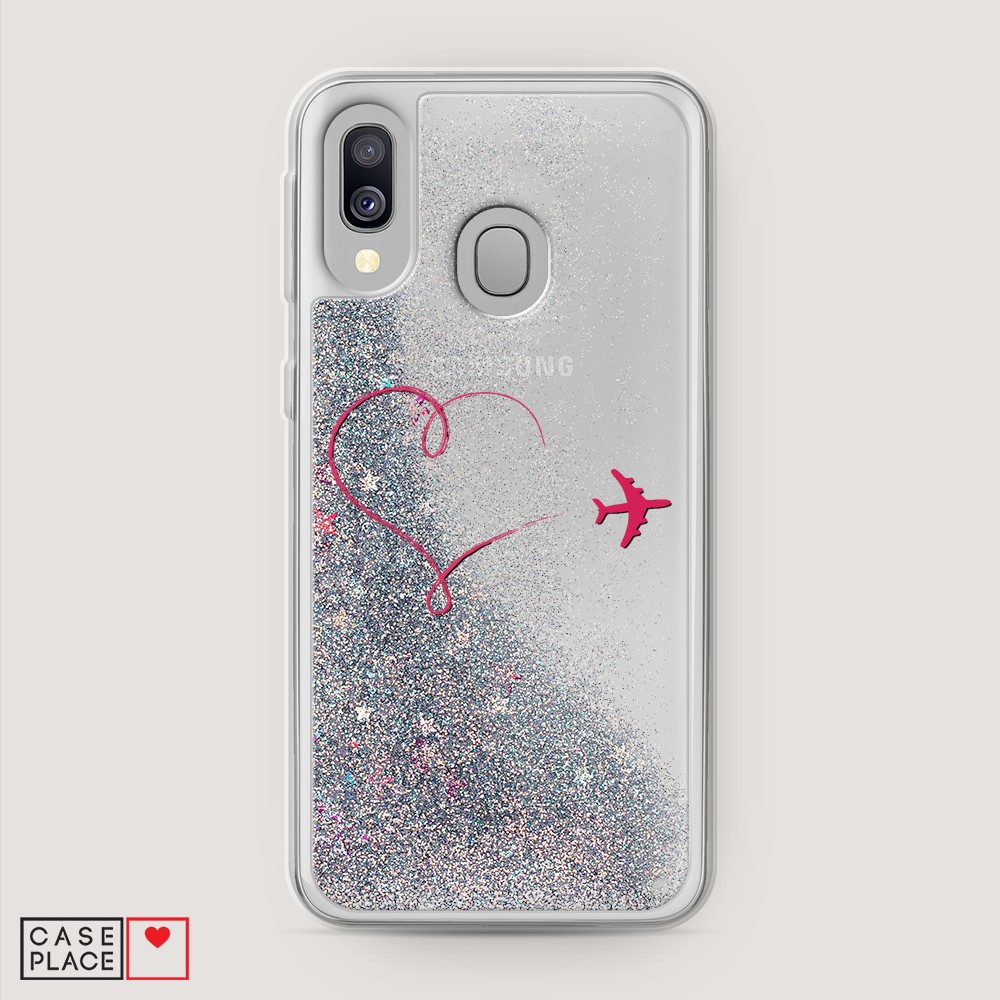 

Жидкий чехол с блестками "Сердце и самолет" на Samsung Galaxy A40