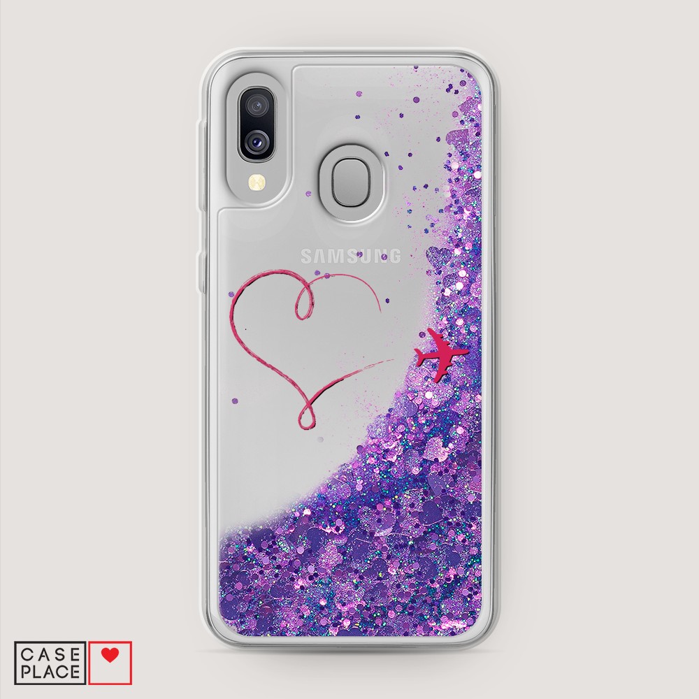 

Жидкий чехол с блестками "Сердце и самолет" на Samsung Galaxy A40
