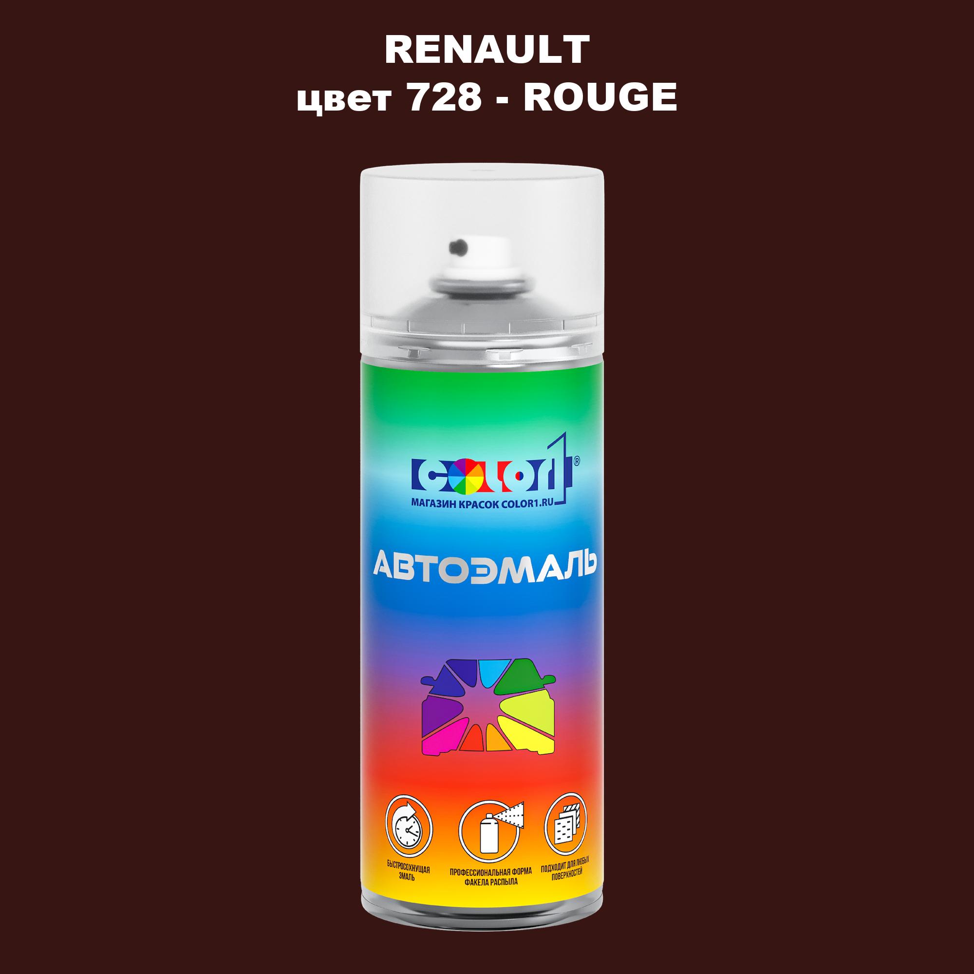 

Аэрозольная краска COLOR1 для RENAULT, цвет 728 - ROUGE, Прозрачный
