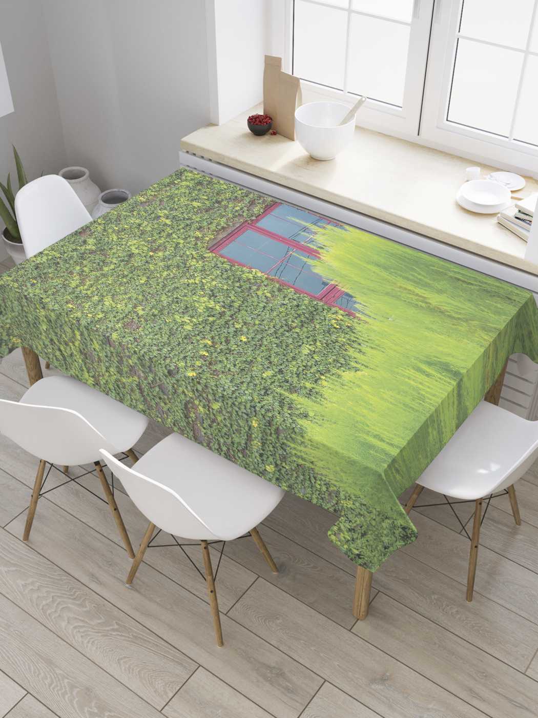 

Скатерть прямоугольная JoyArty "Окно среди лиан" из сатена, 180x145 см, Зеленый, Окно среди лиан