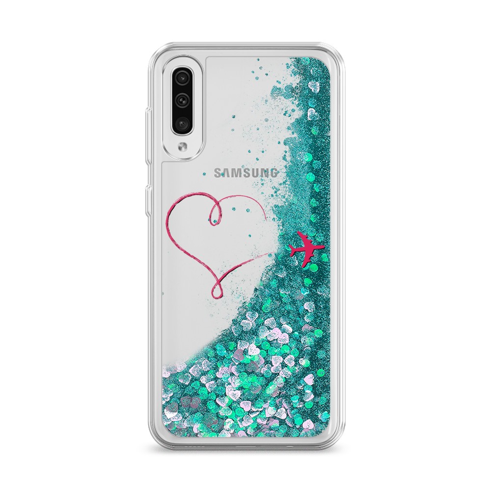 

Жидкий чехол с блестками "Сердце и самолет" на Samsung Galaxy A50, 27795-1