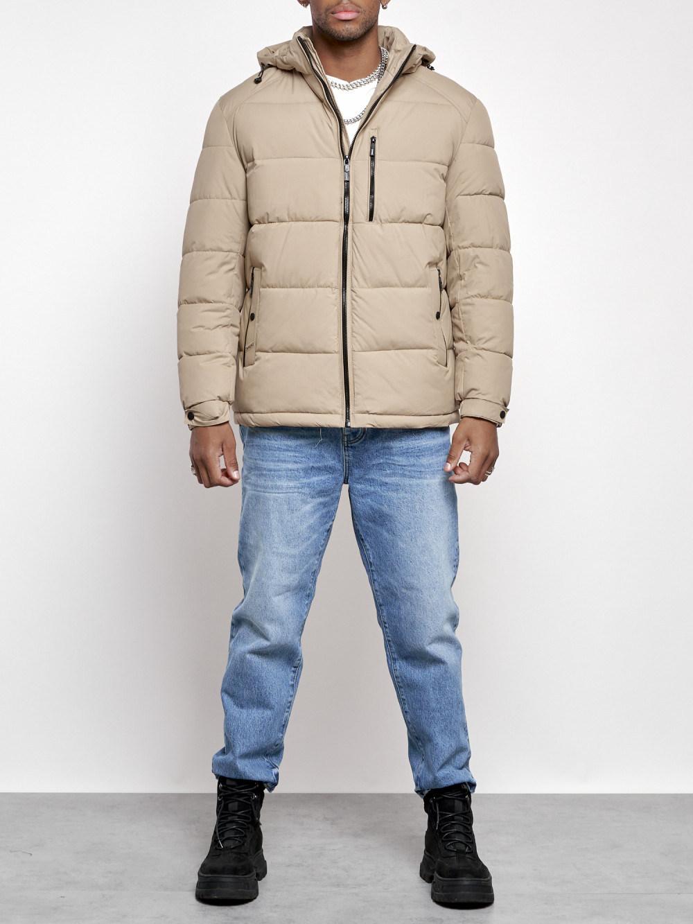 Зимняя куртка мужская AD8362 бежевая 3XL