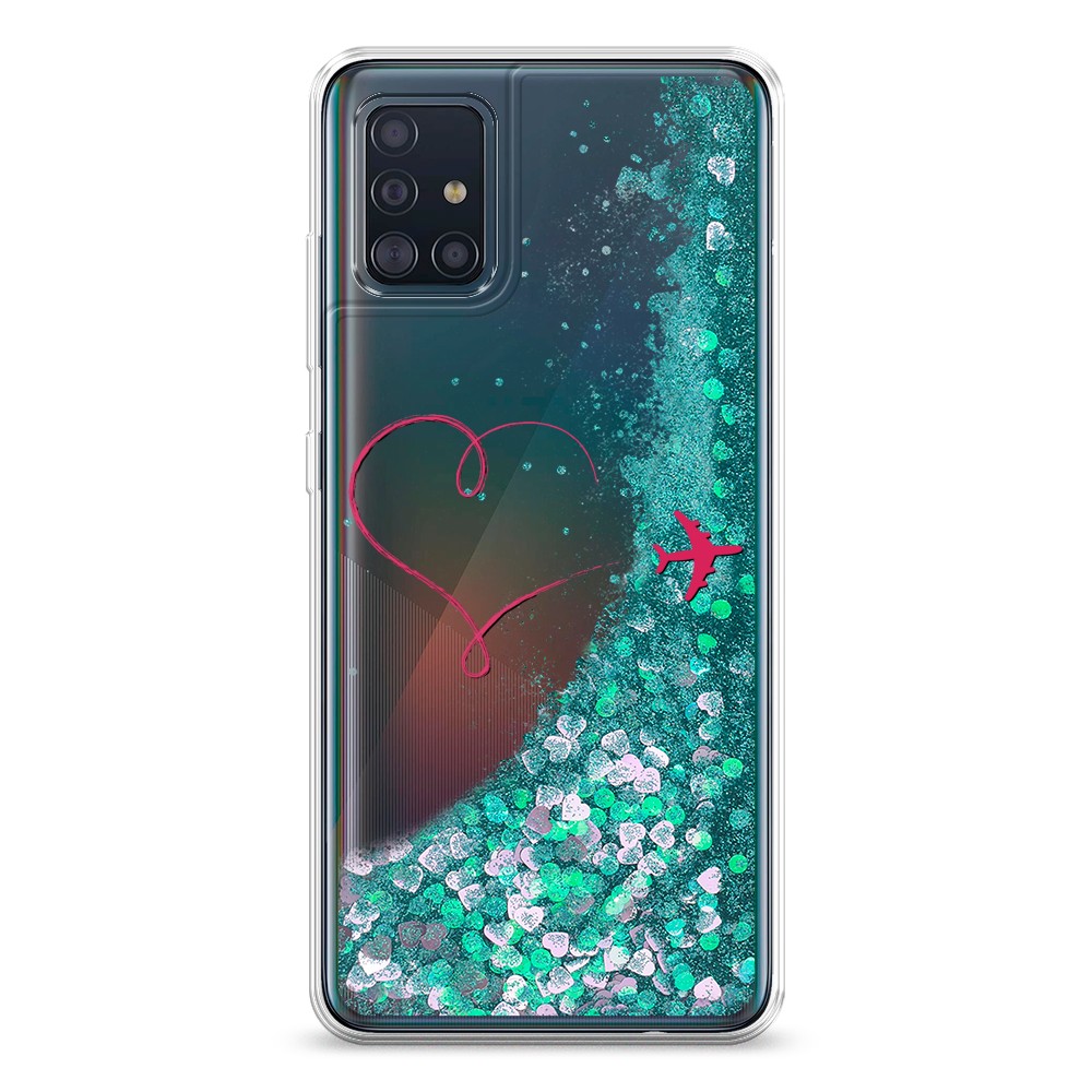 

Жидкий чехол с блестками "Сердце и самолет" на Samsung Galaxy A51, 28995-1