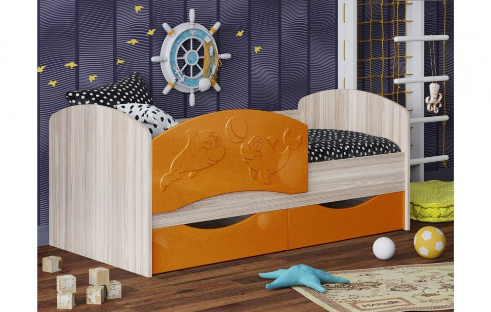 фото Детская кровать дельфин-3 мдф оранжевый, 80х160 регион 58