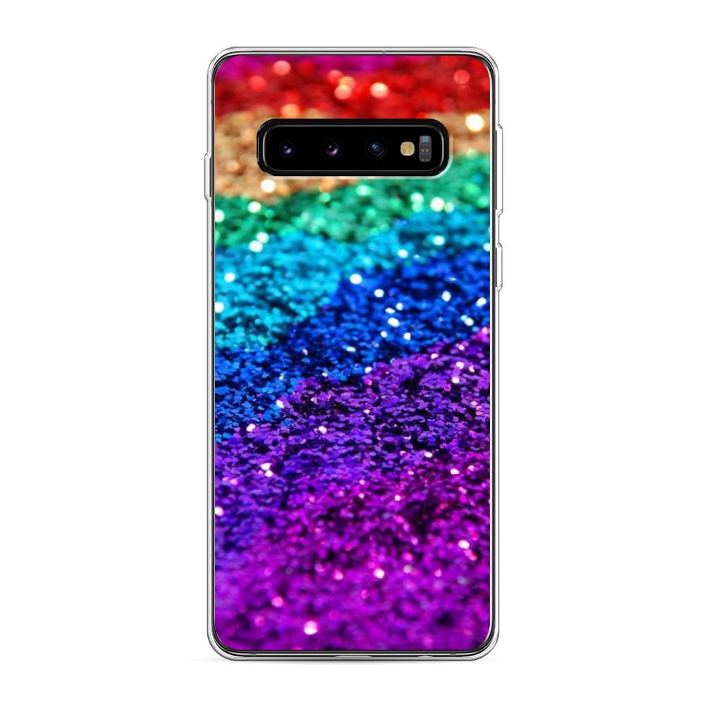 фото Силиконовый чехол "блестящая радуга рисунок" на samsung galaxy s10 awog