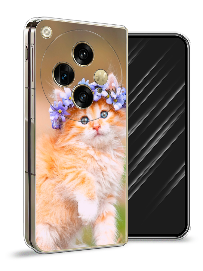 

Чехол Awog на OnePlus Open "Рыжий кот в венке", Коричневый;синий, 154350-1
