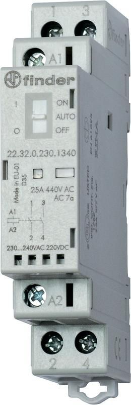 фото Контактор модульный 1no + 1nc 25а agsno2 24в ac/dc 17.5мм ip20 опции: мех. индикатор + led finder