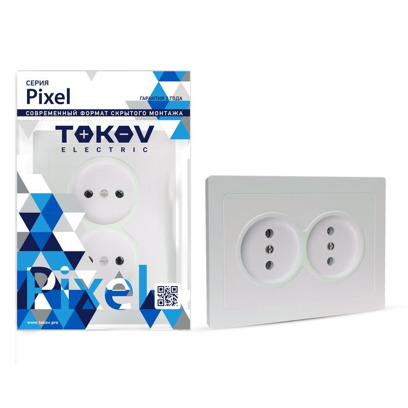 Розетка 2-м СП Pixel 16А IP20 без заземл в сборе перламутр TOKOV ELECTRIC TKE-PX-R2F-C04 563₽