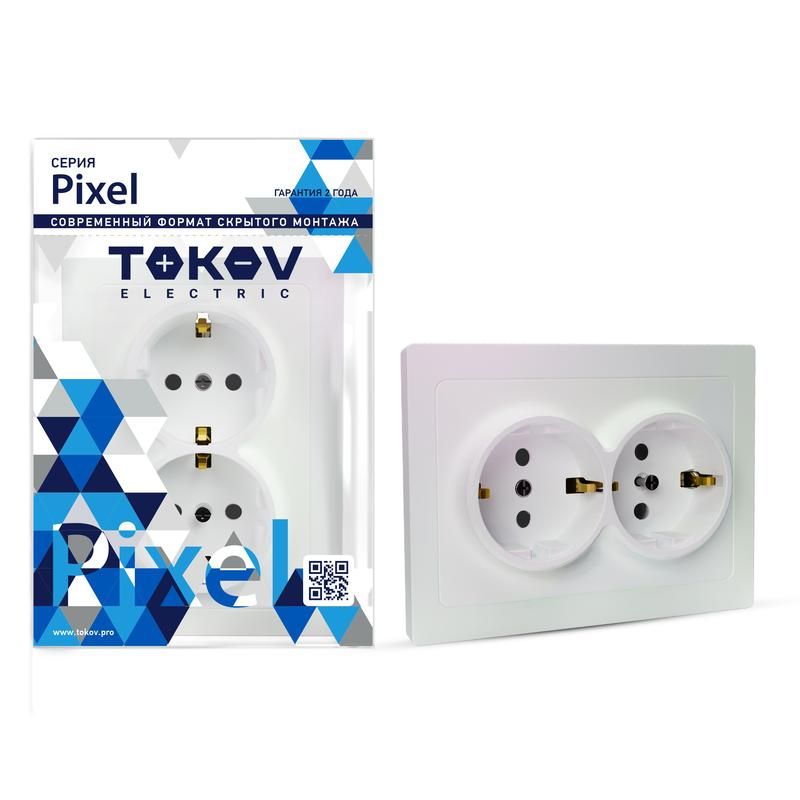 фото Розетка 2-м сп pixel 16а ip20 с заземл. защ. шторки в сборе перламутр. tokov electric tke-