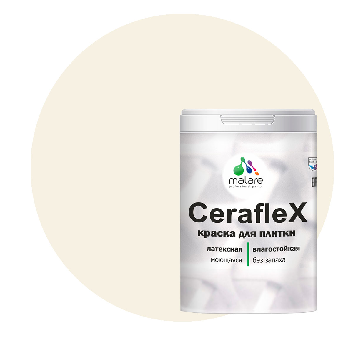 

Краска Malare Ceraflex для кафельной плитки и стен в ванной, парное молоко, 2 кг, Белый, Ceraflex-1