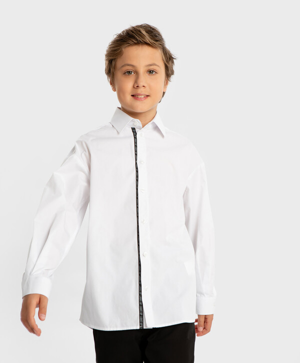 

Рубашка с длинным рукавом и контрастной тесьмой белая Button Blue, 140, 224BBBP2301, Белый, 224BBBP2301