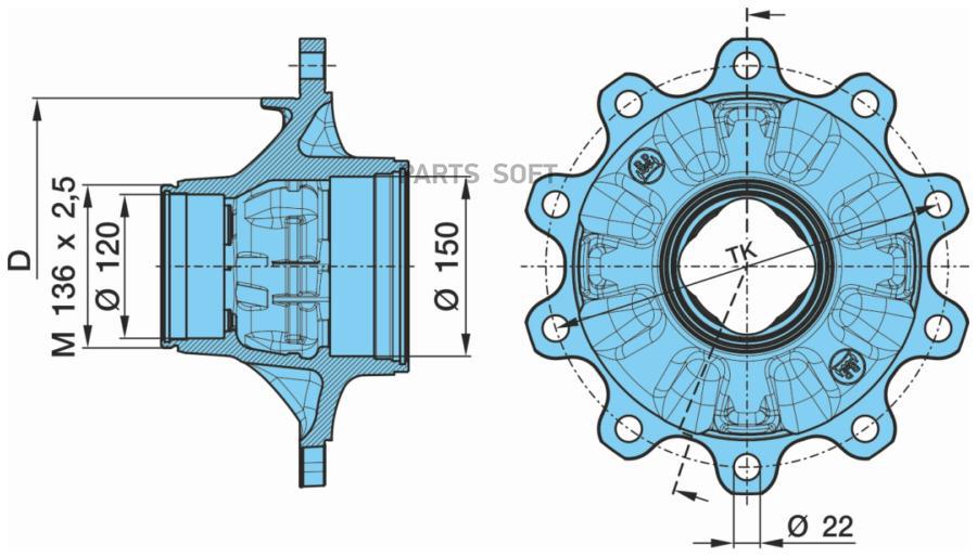 03.272.43.23.2_ступица без подшипника D280.8 M136x2.5 420x180 EcoPlus9T-Eco Seal 74 BPW