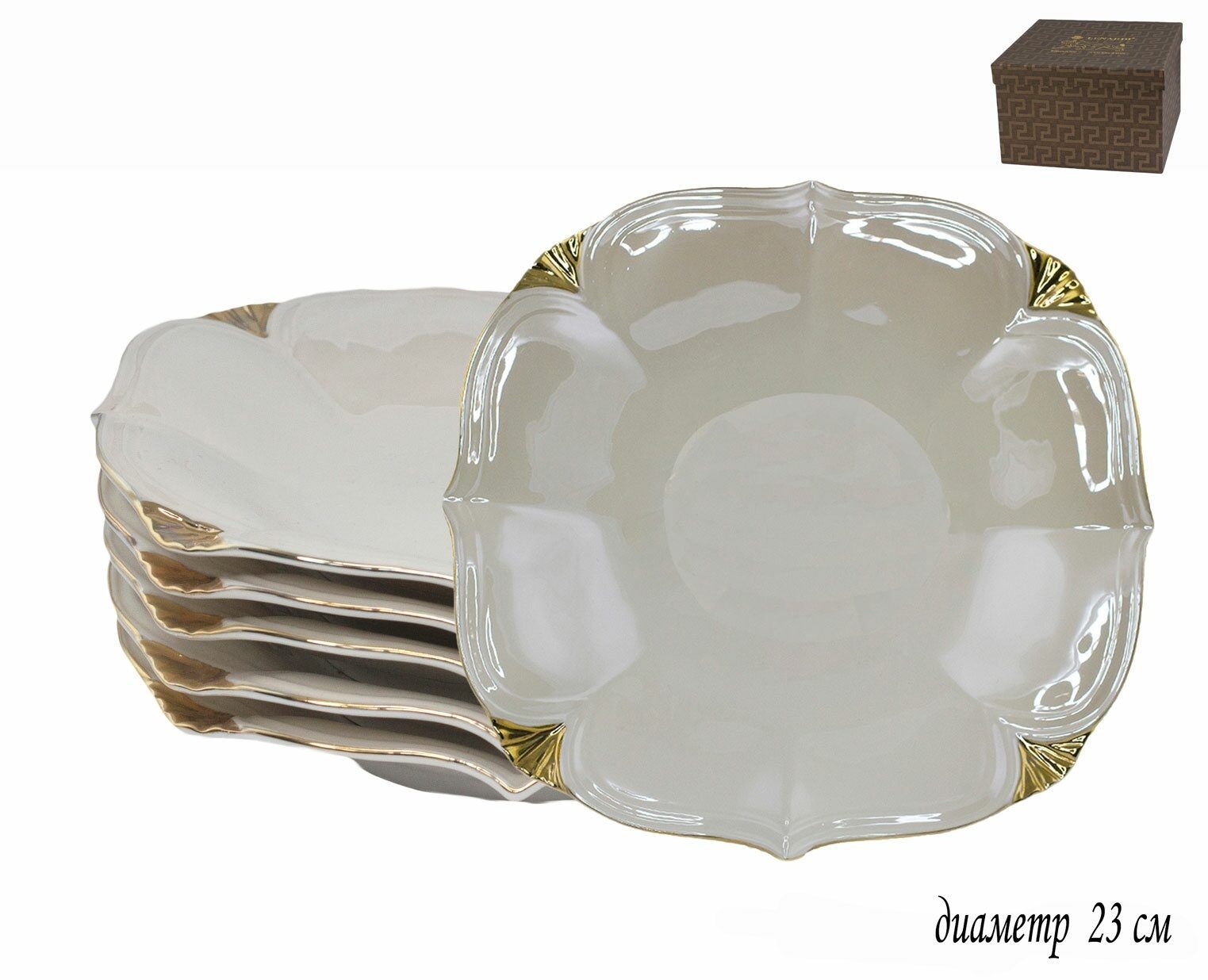 

Набор из 6 штук Тарелка глубокая Lenardi Перламутр белый 21см, фарфор