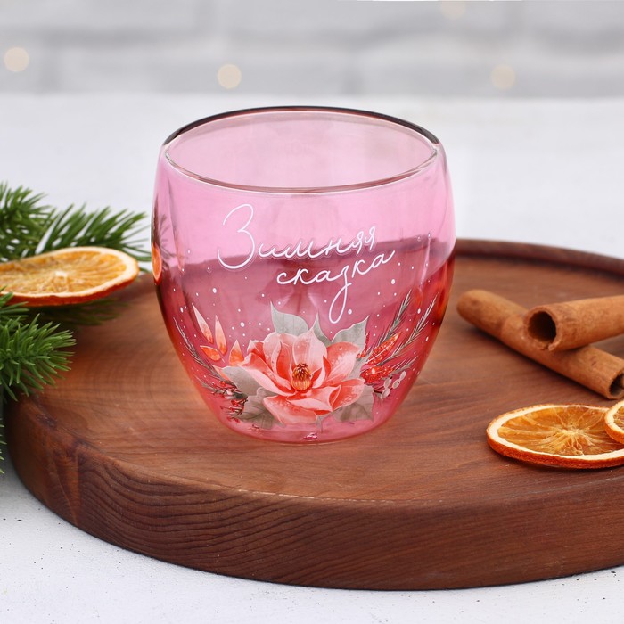 

Стакан с двойными стенками Дорого внимание Зимняя сказка 250 мл, Прозрачный;розовый