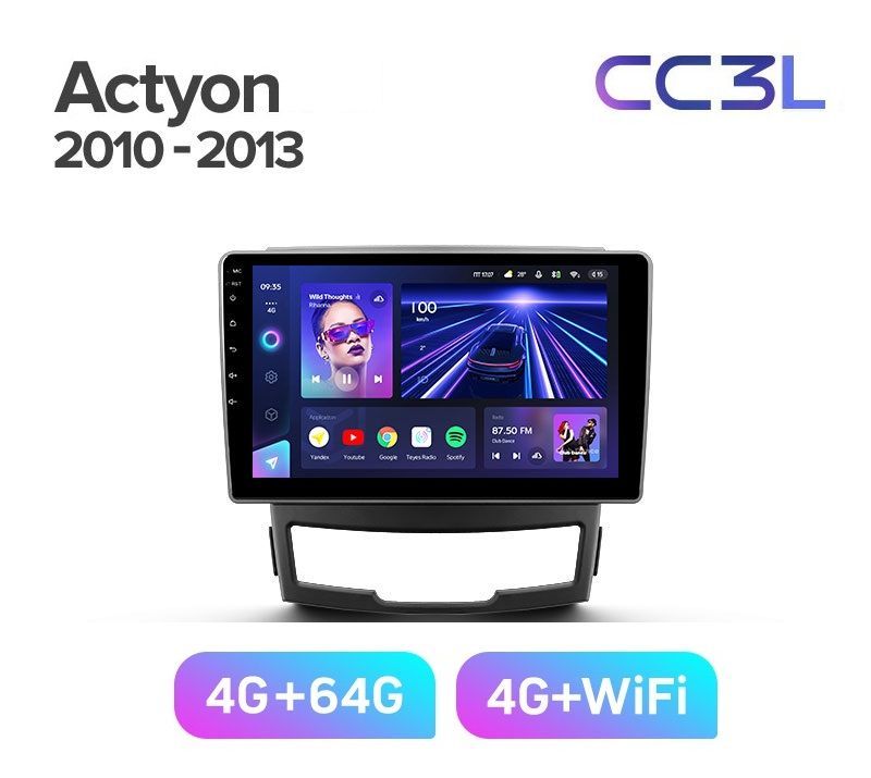 Магнитола TEYES SsangYong ACTYON 2010-2013 г CC3L 464ГБ Android 10 IPS экран DSP 4G м 4789000₽