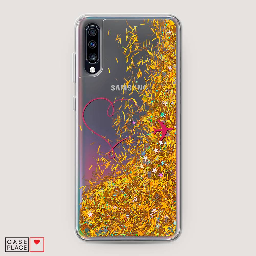 

Жидкий чехол с блестками "Сердце и самолет" на Samsung Galaxy A70, 28190-1