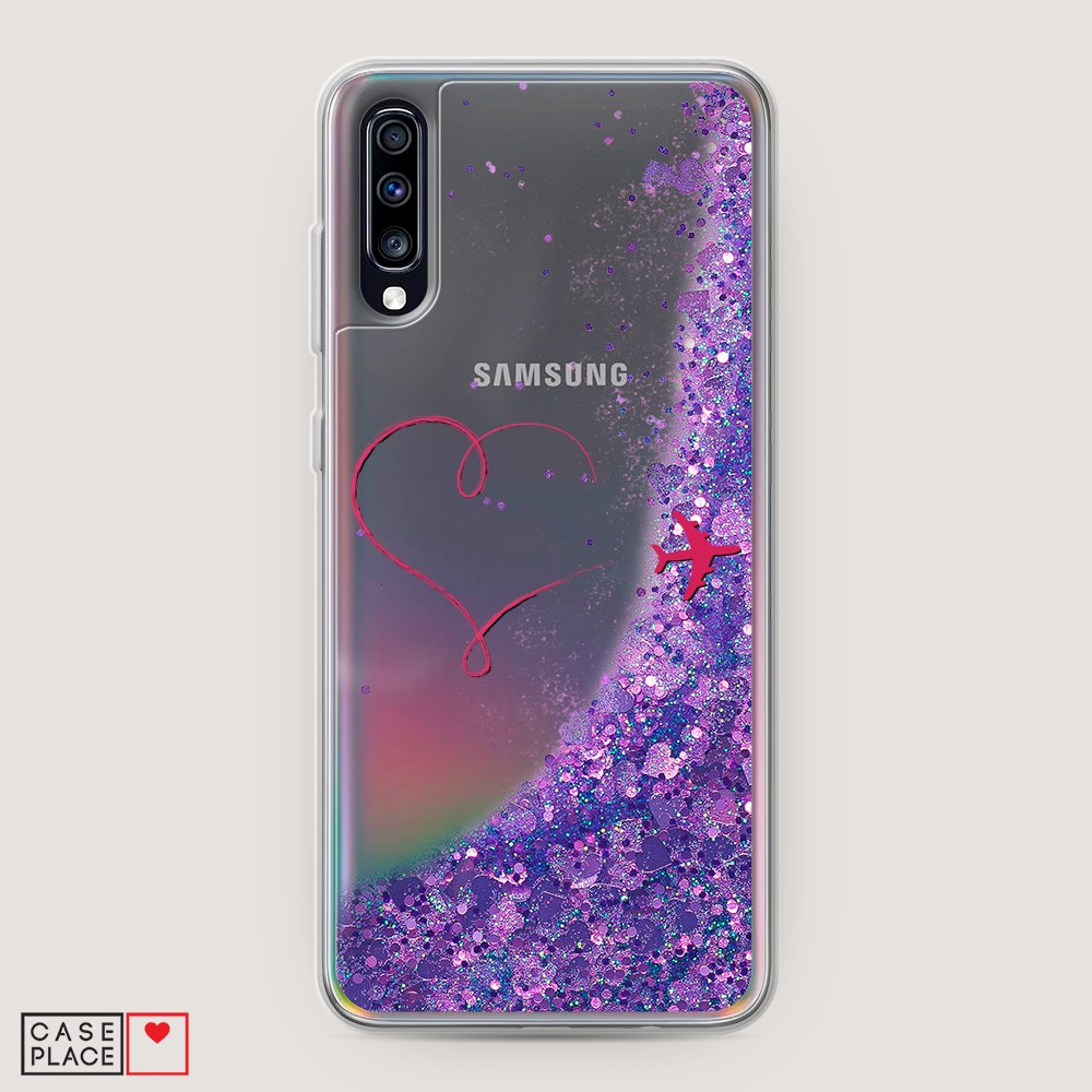 

Жидкий чехол с блестками "Сердце и самолет" на Samsung Galaxy A70, 28192-1