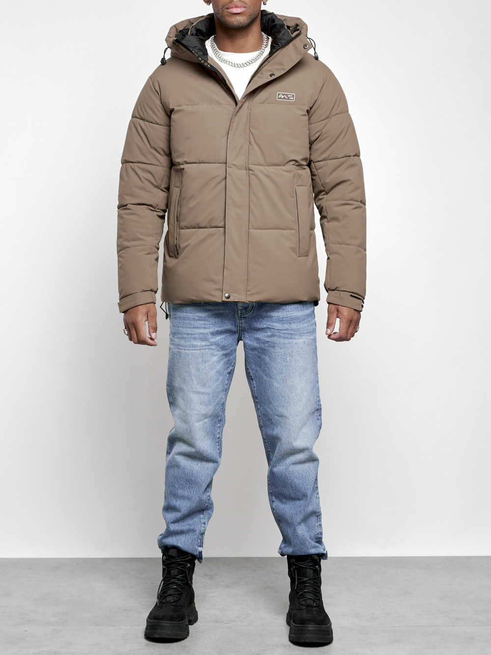 Зимняя куртка мужская AD8356 коричневая 4XL