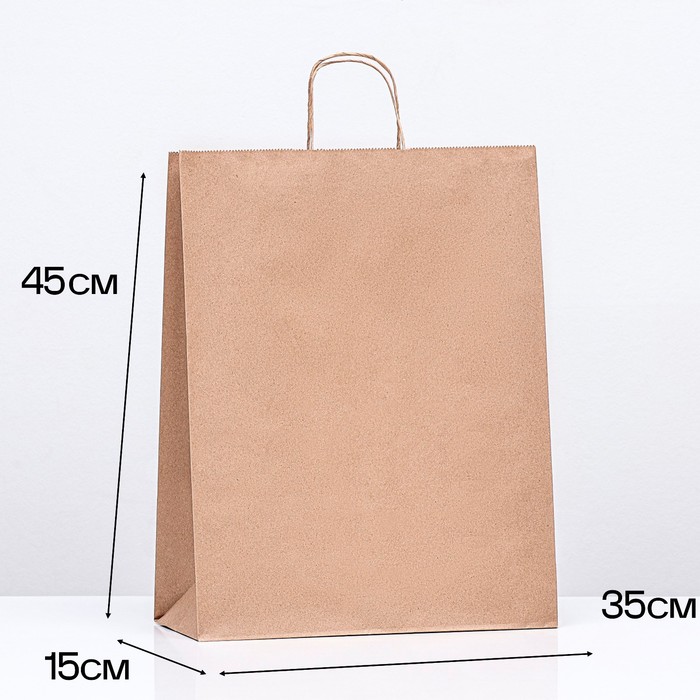 

Пакет бумажный крафт 90 г/м, круглая ручка 35 х 15 х 45 см (250 шт.), Бежевый