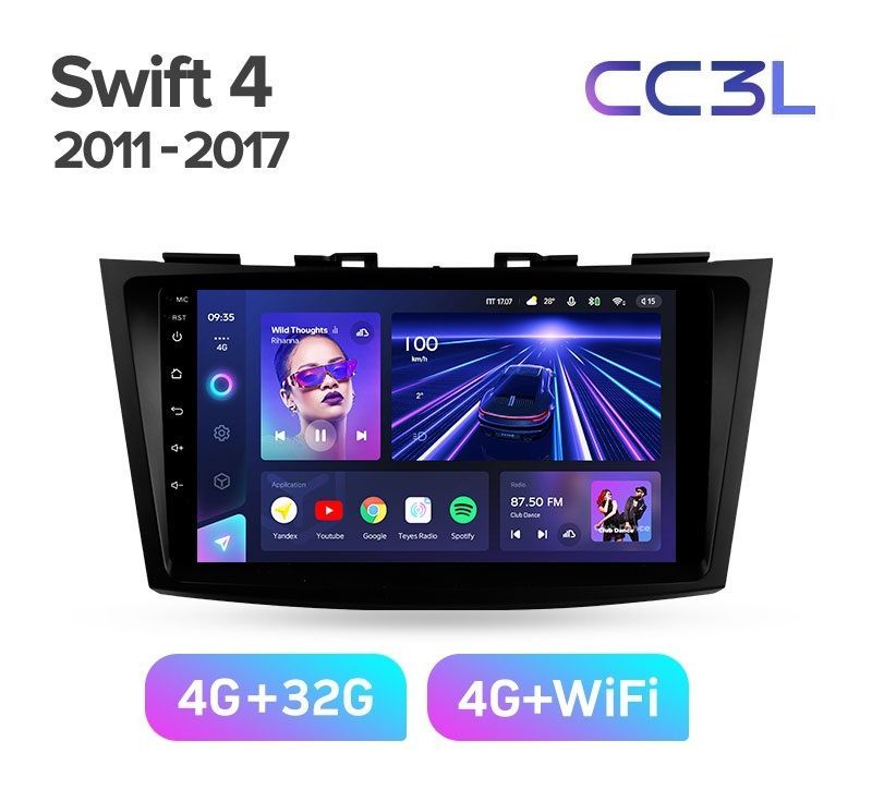 Магнитола TEYES SUZUKI SWIFT 2011-2017 г CC3L 432ГБ Android 10 IPS экран DSP 4G модем 4489000₽