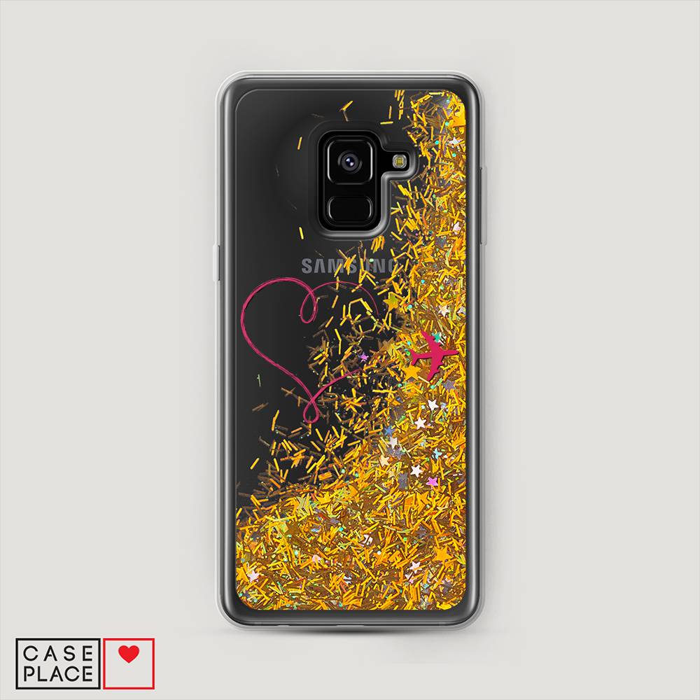 

Жидкий чехол с блестками "Сердце и самолет" на Samsung Galaxy A8 2018