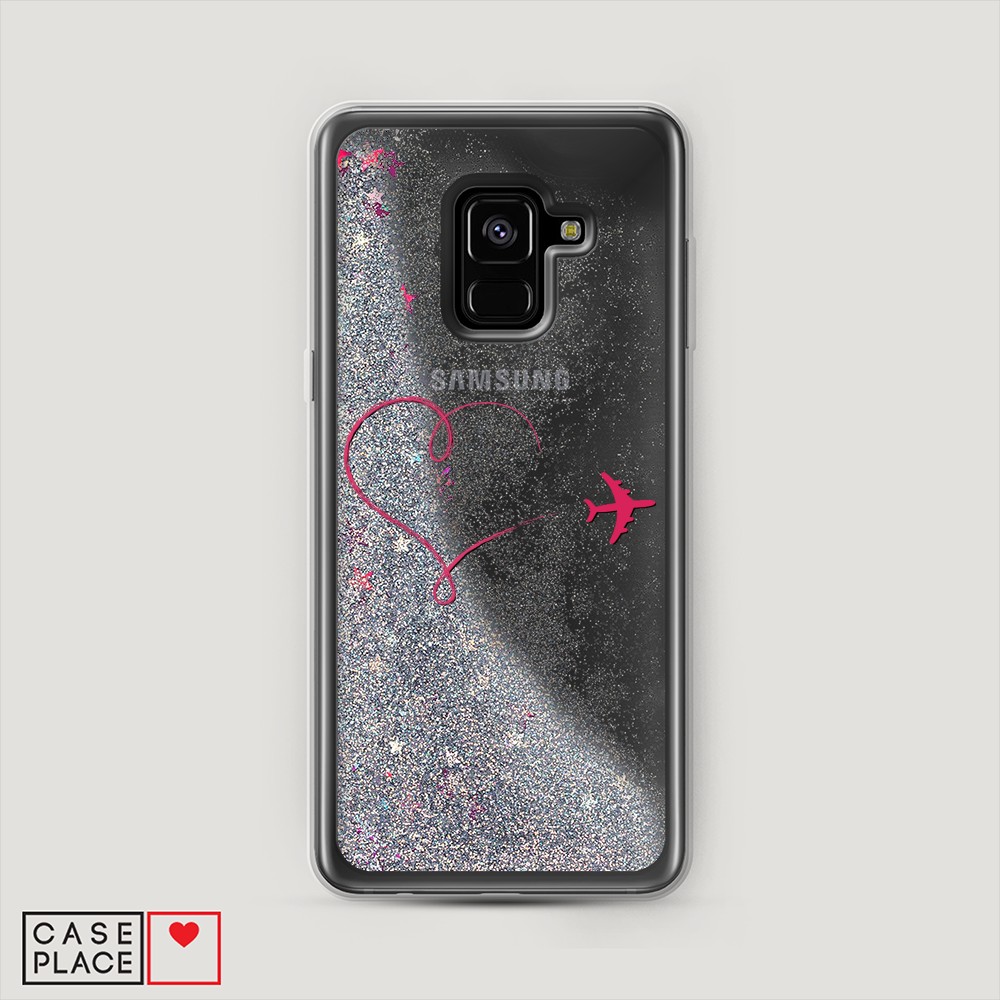 

Жидкий чехол с блестками "Сердце и самолет" на Samsung Galaxy A8 2018, 25491-1