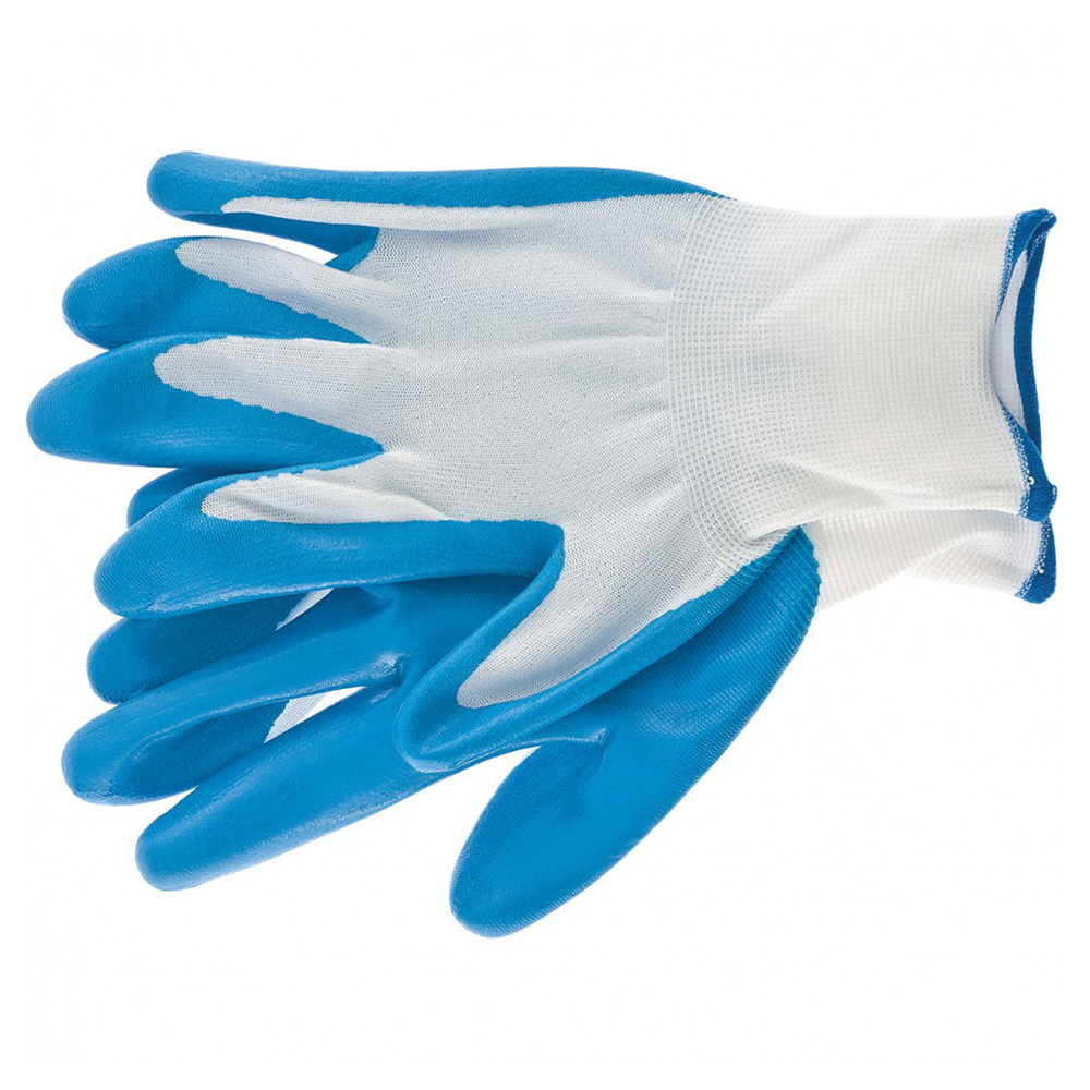 Перчатки рабочие Сибртех с синим нитриловым покрытием размер L перчатки спилковые с манжетой для садовых и строительных работ размер xl сибртех 679042