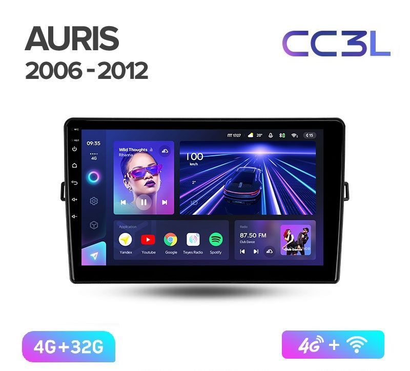 Магнитола TEYES TOYOTA AURIS 2006-2012 г CC3L 432ГБ Android 10 IPS экран DSP 4G модем 2589000₽