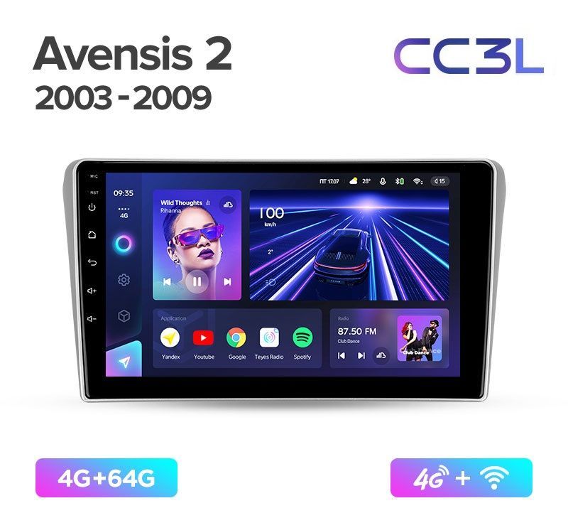 

Магнитола TEYES TOYOTA AVENSIS 2003-2009 г. CC3L 4/64ГБ Android 10, IPS экран, DSP, 4G мод, сс3л авенсис 3-9