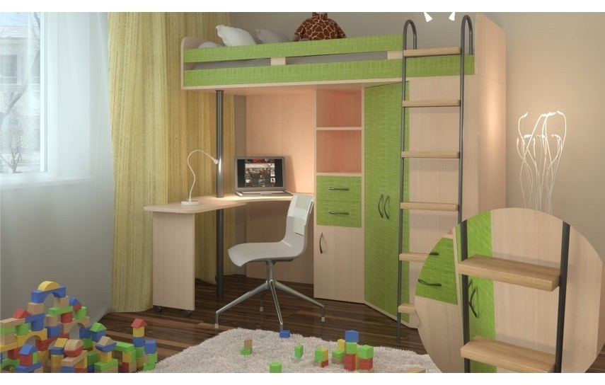 

Детская кровать М85 (чердак), дуб молочный / зеленый, 11709