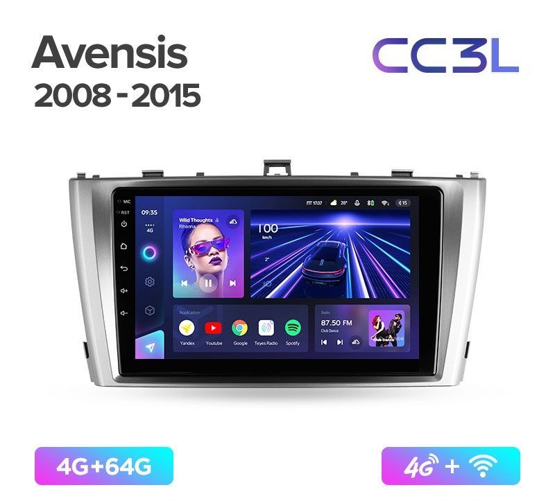 Магнитола TEYES TOYOTA AVENSIS 2008-2015 г. CC3L 4/64ГБ Android 10, IPS экран, DSP, 4G мод