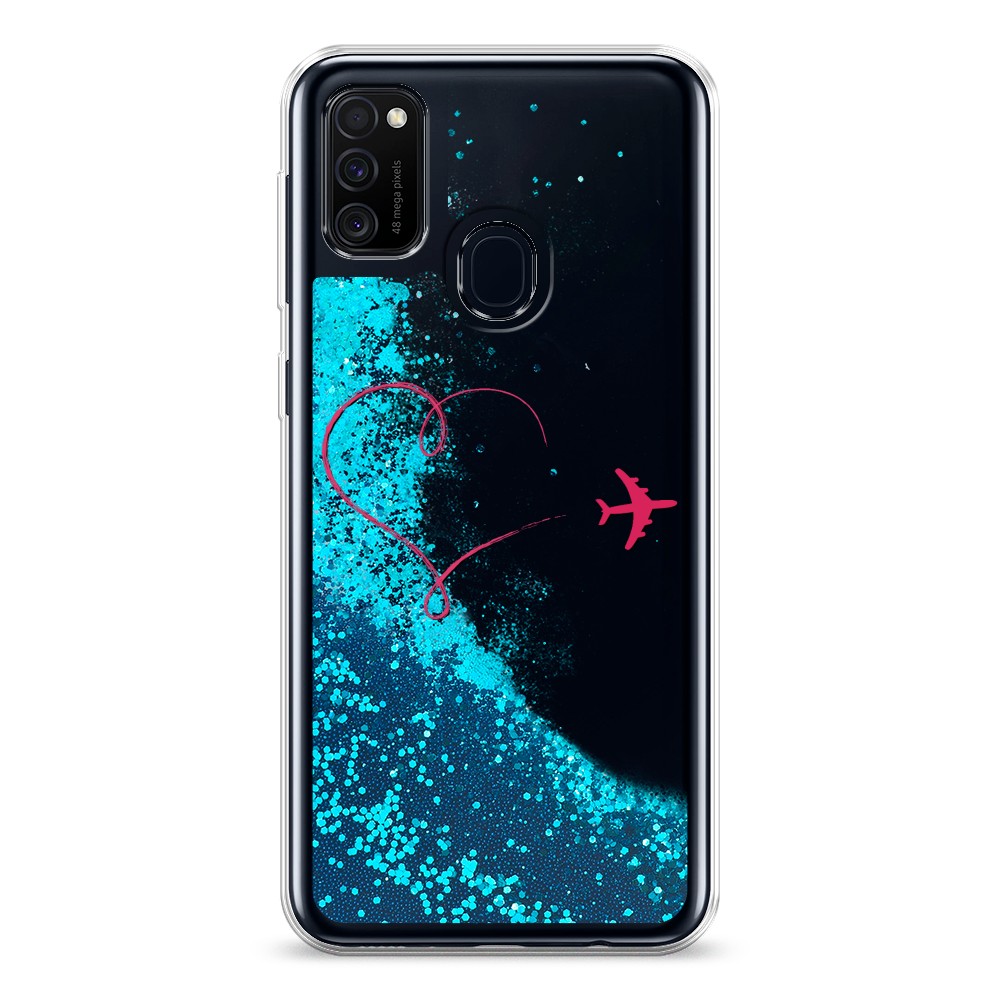 

Жидкий чехол с блестками "Сердце и самолет" на Samsung Galaxy M21, 29793-1