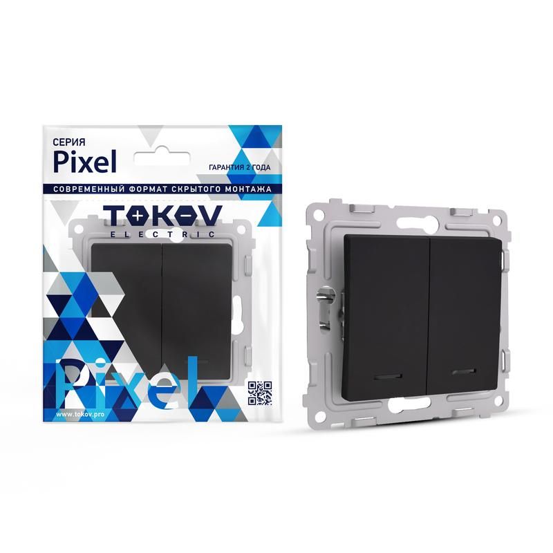 фото Выключатель 2-кл. сп pixel 10а ip20 с индикатором механизм карбон tokov electric tke-px-v2