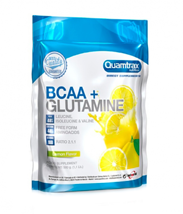 Quamtrax Nutrition BCAA 2:1:1 + Glutamine Powder, 500 г, вкус: лимон