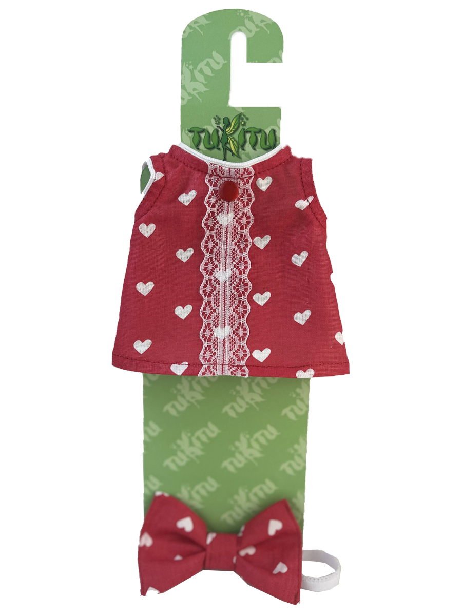 Комплект одежды для кукол и пупсов TuKiTu 26-30 см: Платье-сарафан Сердечки, бант, 99 tukitu комплект одежды для кукол и пупсов зайка хлопковый песочник и шапочка 30 см