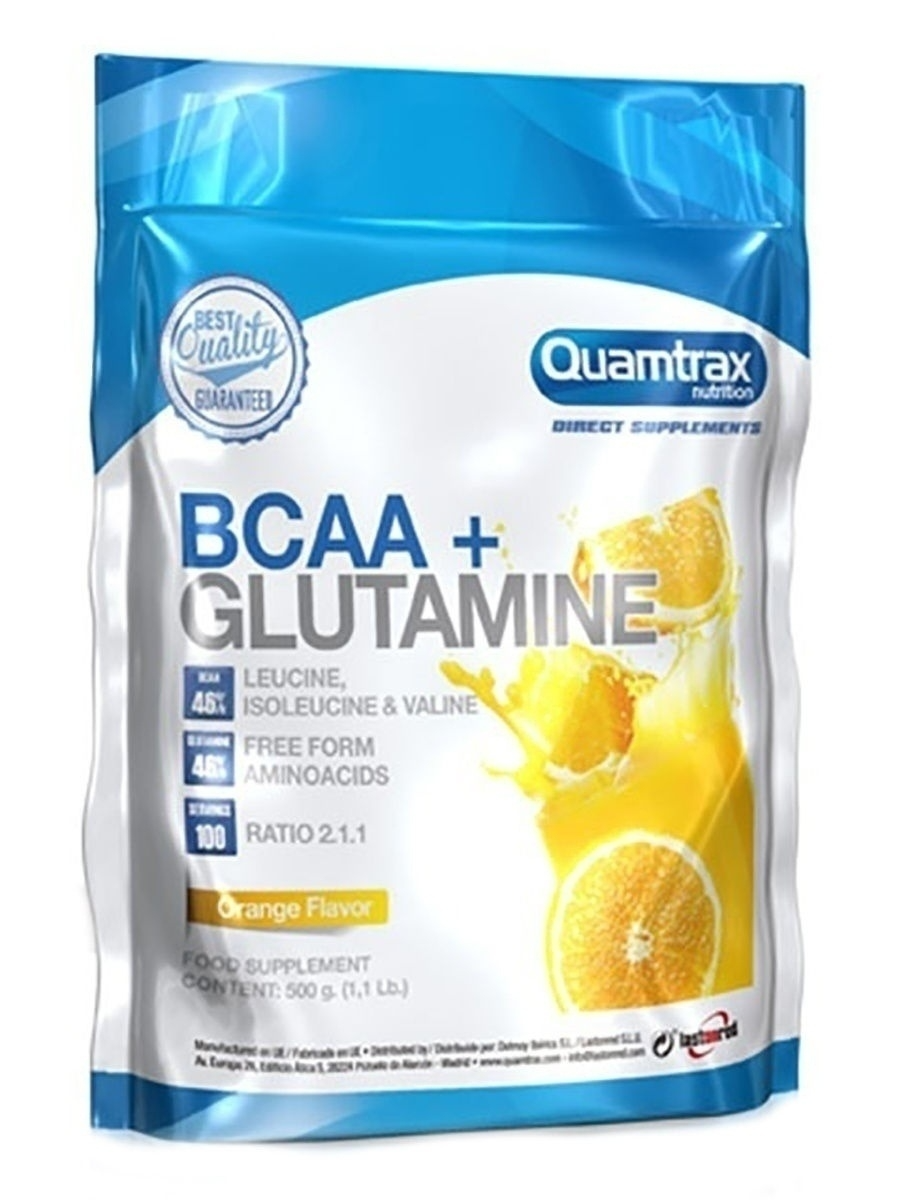 Quamtrax Nutrition BCAA 2:1:1 + Glutamine Powder, 500 г, вкус: апельсин