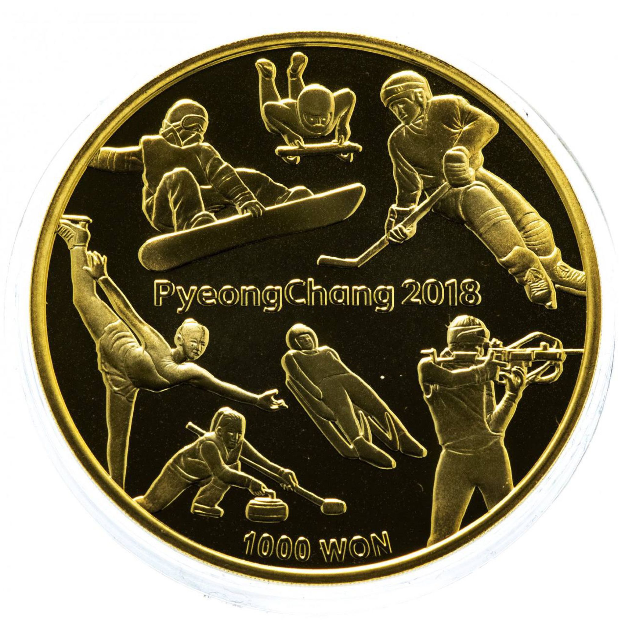 

Монета 1000 вон Олимпийские игры 2018 в капсуле, Южная Корея 2016 PF