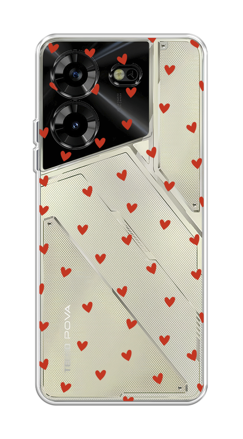 

Чехол Homey на Tecno Pova 5 "Red hearts", Красный;прозрачный, 303950-1