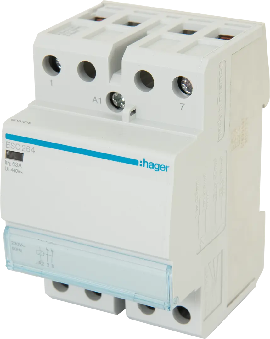 

Контактор модульный Hager 2НЗ, 63А, 230 В, 3М