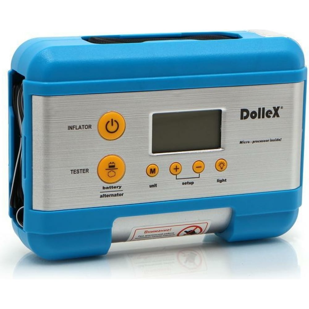 Компрессор DolleX 12 В, 15 A, 7 Атм, 30 л/мин, предохранитель, фонарь, цифровой манометр,