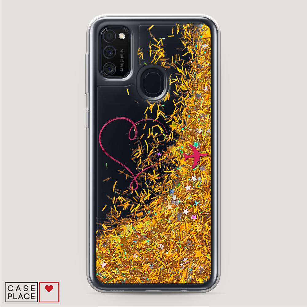 

Жидкий чехол с блестками "Сердце и самолет" на Samsung Galaxy M30s, 29890-1