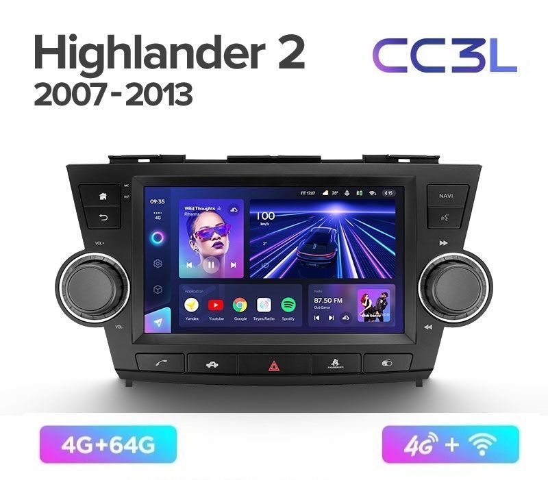 Магнитола TEYES TOYOTA HIGHLANDER 2007-2013 г CC3L 464ГБ Android 10 IPS экран DSP 4G 2889000₽