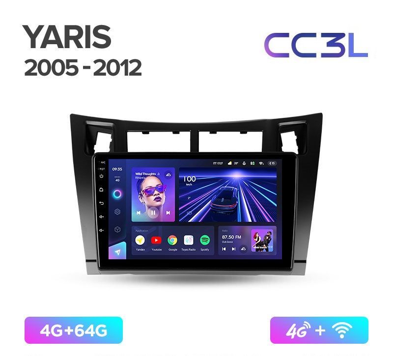 Магнитола TEYES TOYOTA YARIS 2005-2012 г. CC3L 4/64ГБ Android 10, IPS экран, DSP, 4G модем