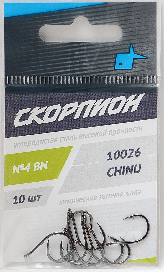 

Одинарные крючки Wide Gape классические №4, с колечком, загнутое острие, с бородкой, Черный, Chinu