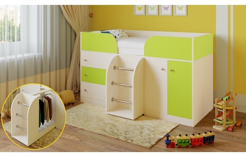 

Детская кровать-чердак Астра-5, дуб молочный/салатовый, 1,17E+07