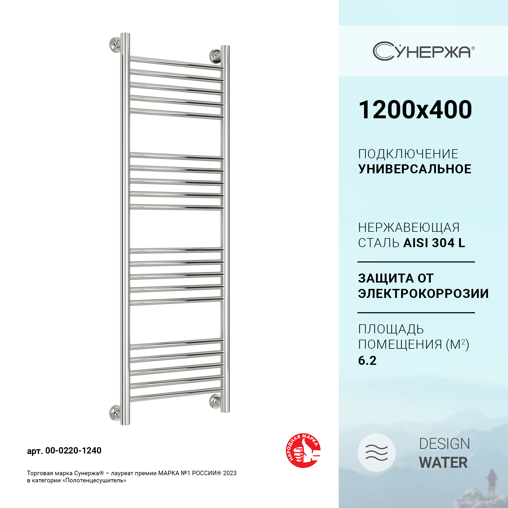 

Водяной полотенцесушитель Сунержа Богема+ 00-0220-1240, Хром