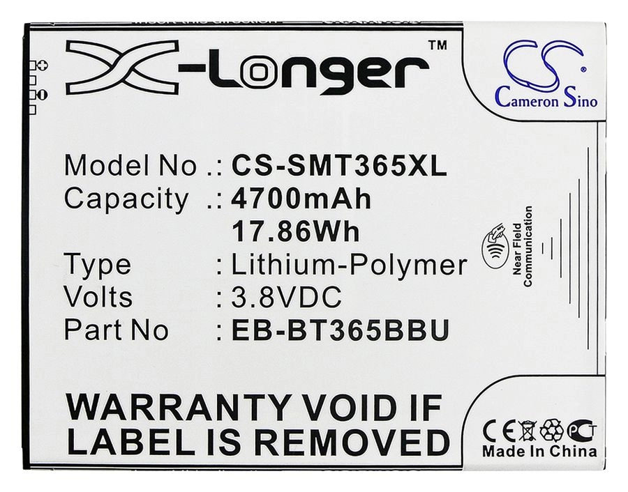 

Аккумулятор CameronSino CS-SMT365XL для Samsung SM-T390, SM-T395 (EB-BT365BBE) 4700mAh, Белый