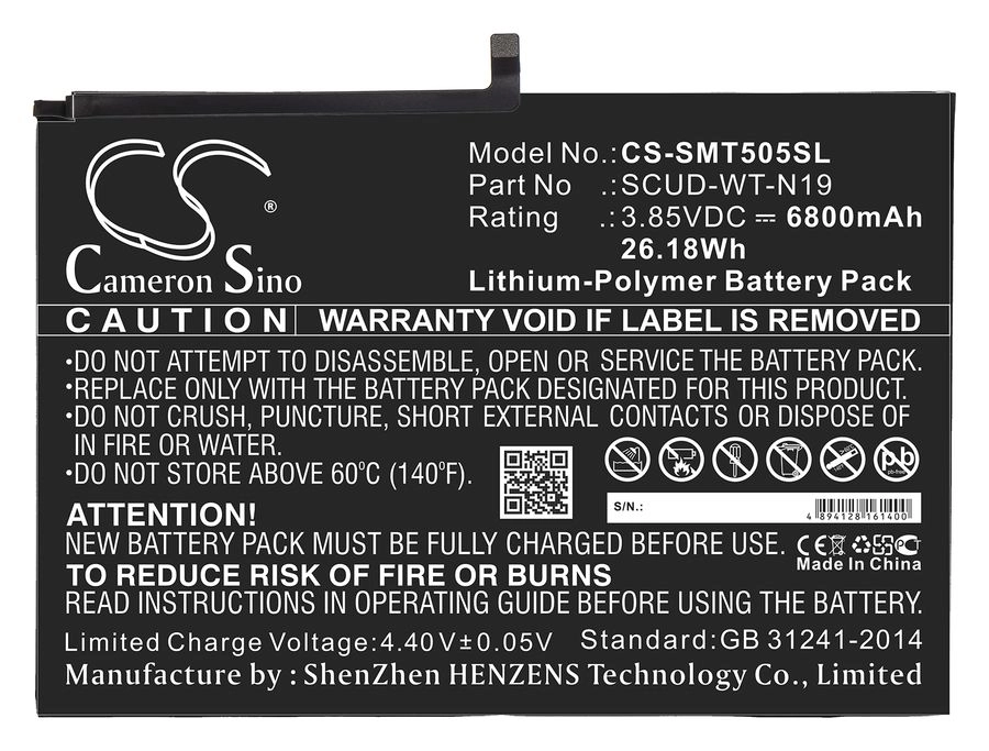 

Аккумулятор CameronSino CS-SMT505SL для Samsung Tab A7 10.4 2020, SM-T500 (SCUD-WT-N19), Черный